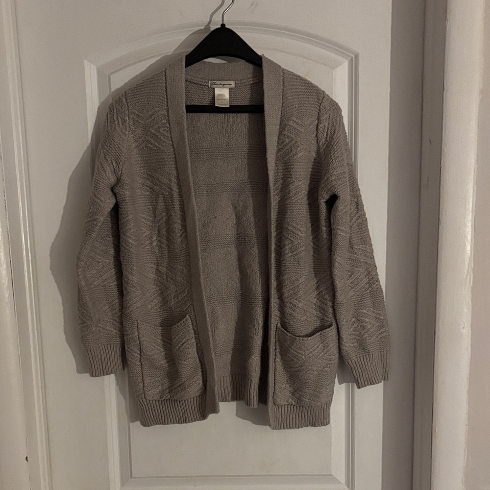 Cotton Emporium Taupe Open-Front Cardigan